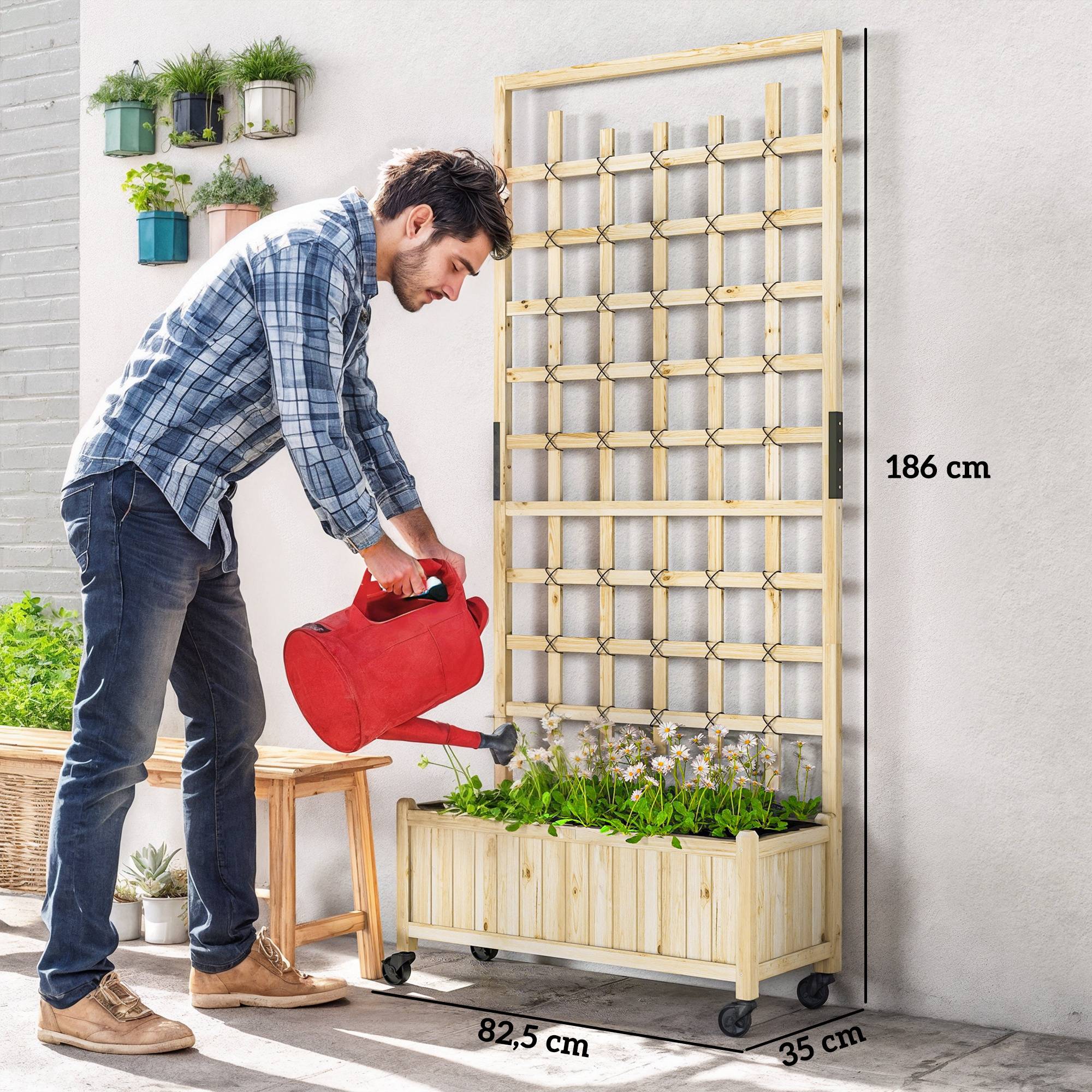 Jardinière roues treillis bois sapin extérieur grimpantes 82,5x35x186cm naturel - ComfortXL Outdoor Living - Image 5