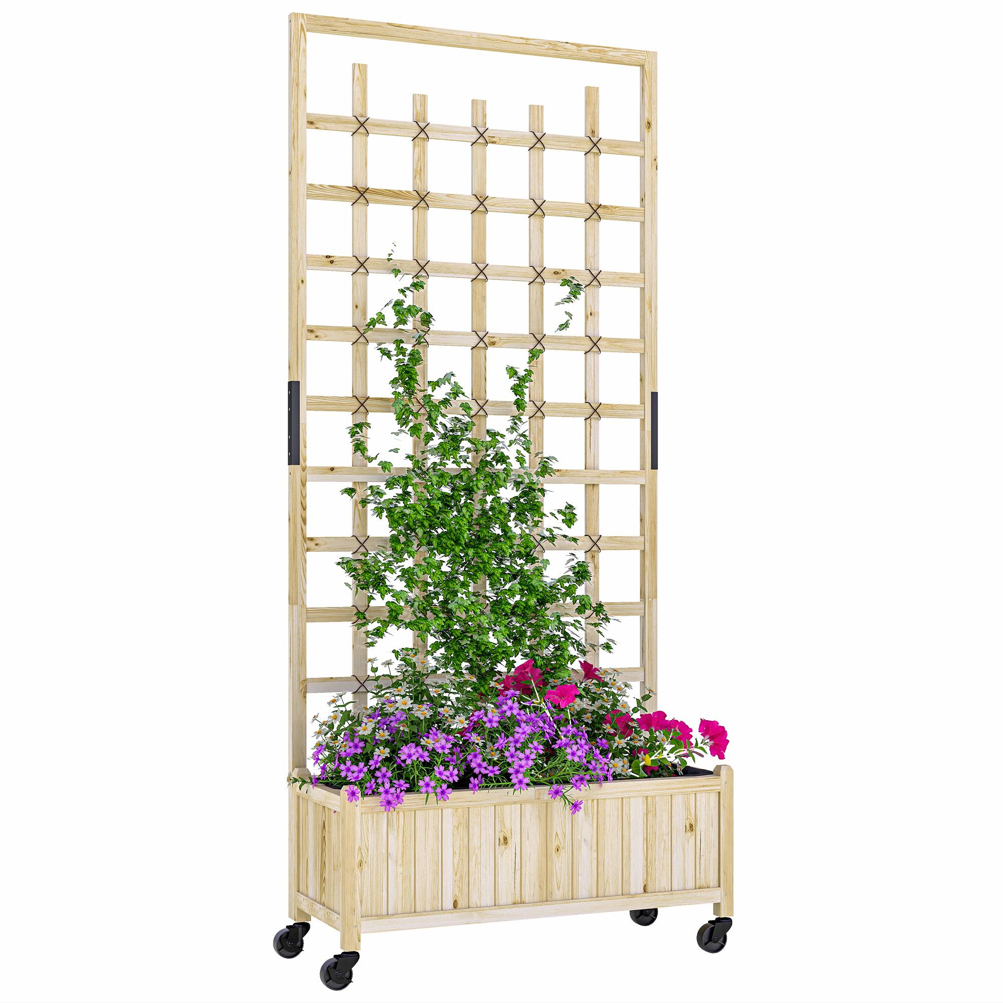Jardinière roues treillis bois sapin extérieur grimpantes 82,5x35x186cm naturel - ComfortXL Outdoor Living - Image 1