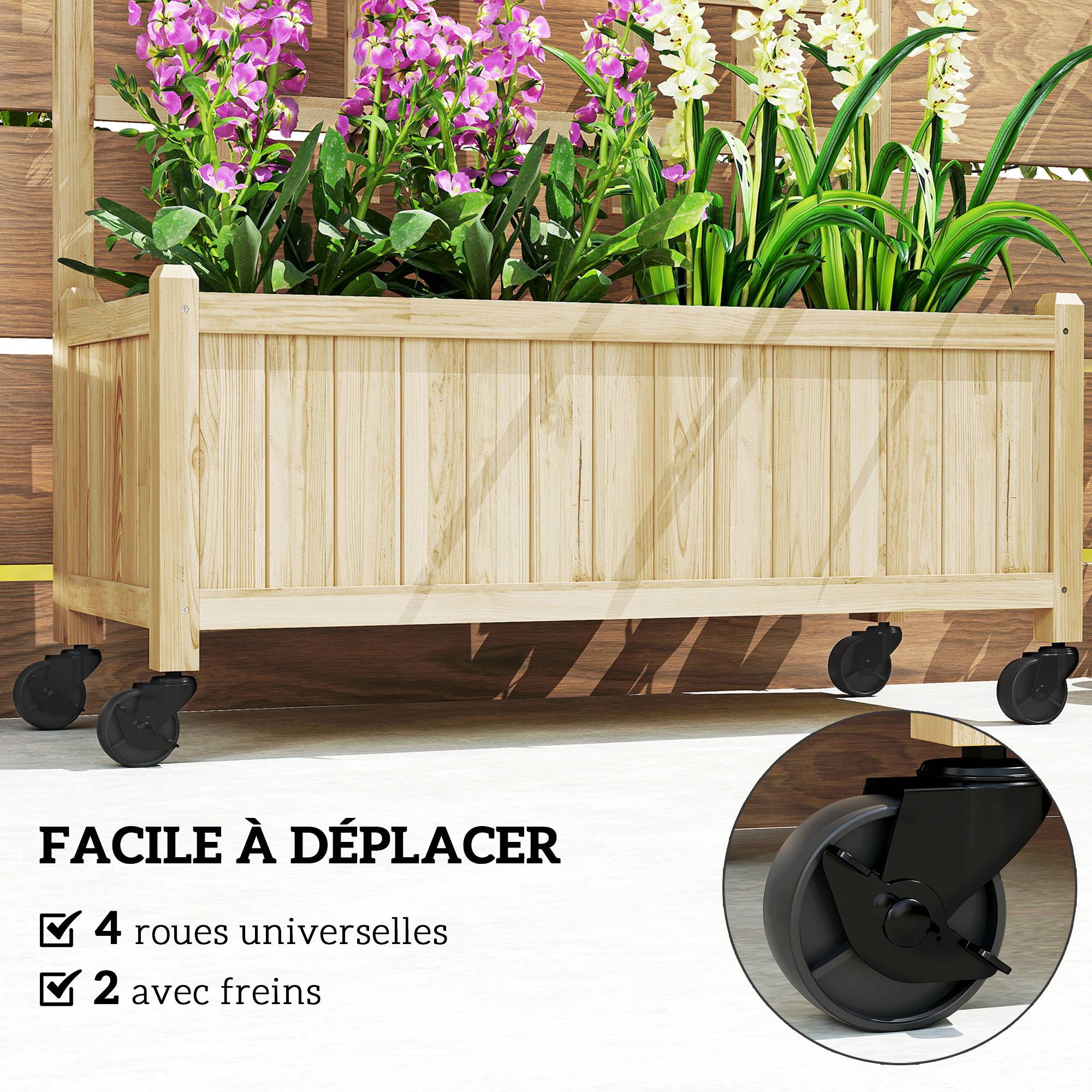 Jardinière roues treillis bois sapin extérieur grimpantes 82,5x35x186cm naturel - ComfortXL Outdoor Living - Image 8