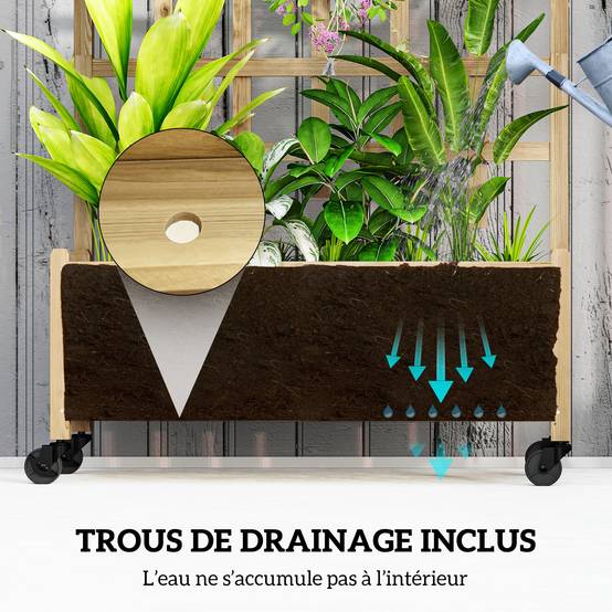 Jardinière roues treillis bois sapin extérieur grimpantes 82,5x35x186cm naturel - ComfortXL Outdoor Living - Image 7