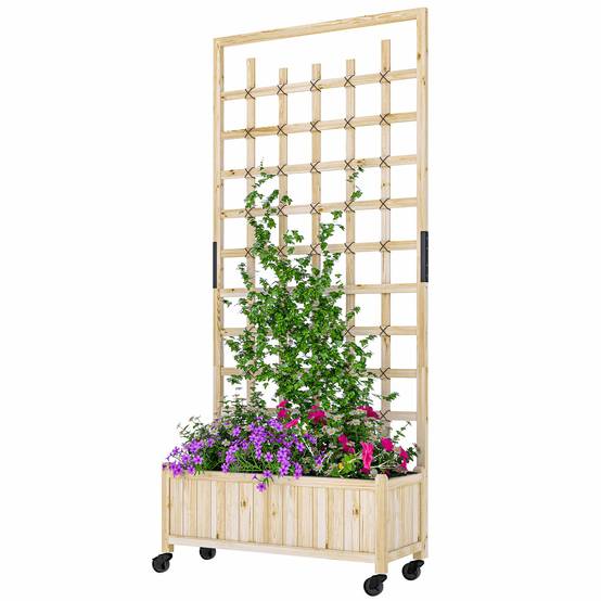 Jardinière roues treillis bois sapin extérieur grimpantes 82,5x35x186cm naturel - ComfortXL Outdoor Living - Image 2