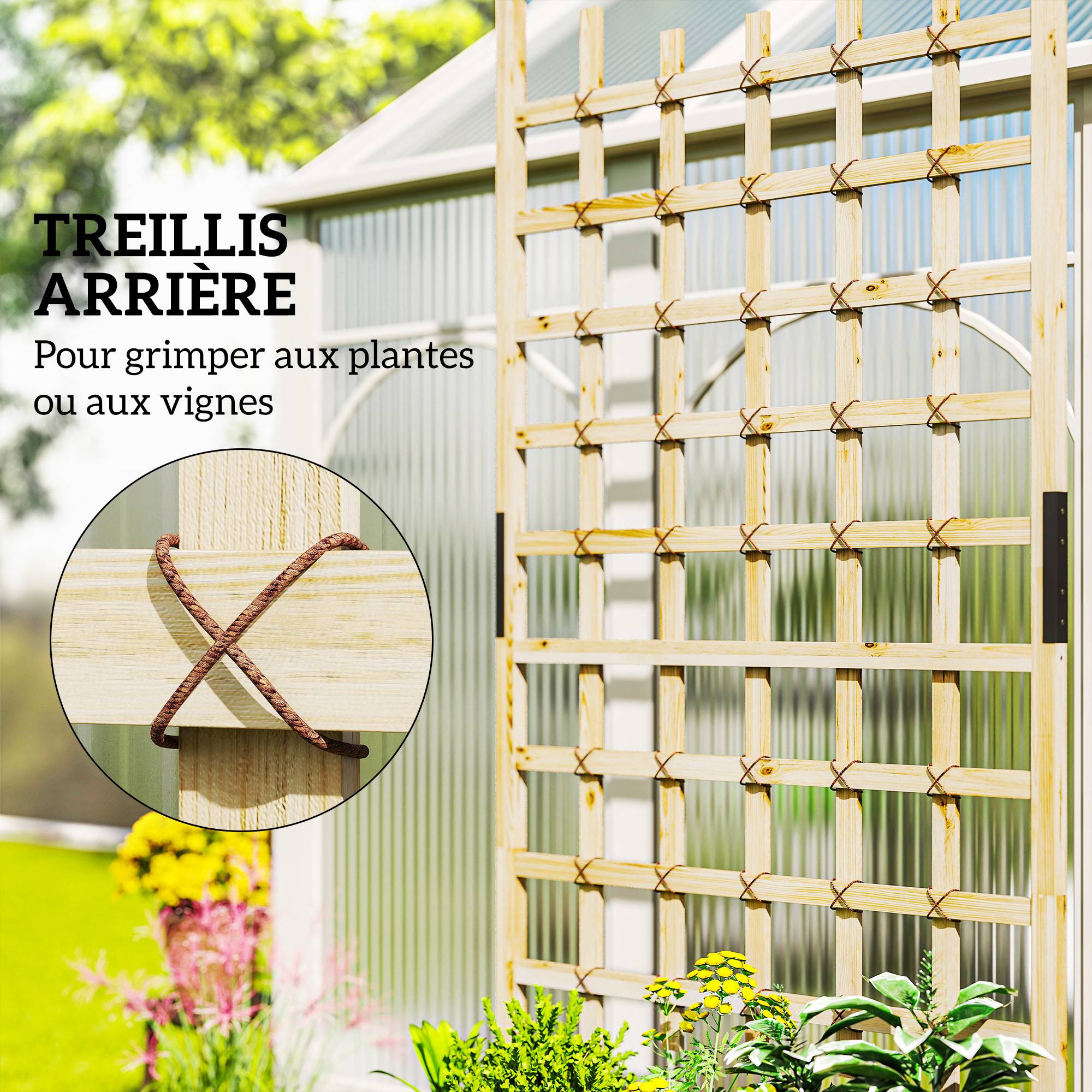 Jardinière roues treillis bois sapin extérieur grimpantes 82,5x35x186cm naturel - ComfortXL Outdoor Living - Image 6
