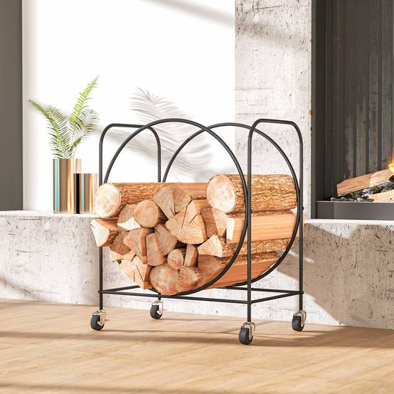 Porte-bûches en métal avec roulettes pour cheminée, utilisable à l'intérieur et à l'extérieur, 51 x 30 x 60 cm, noir - Image 9