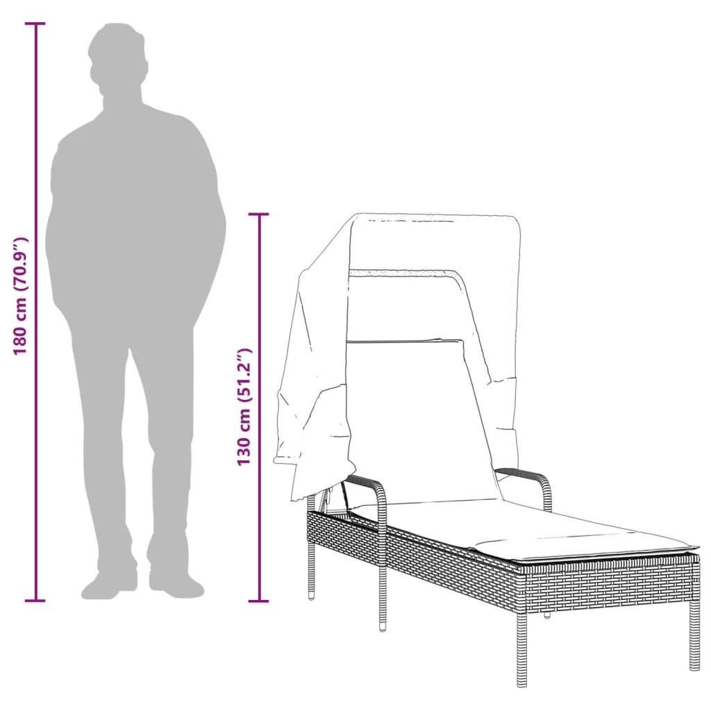 Chaise longue avec auvent résine tressée gris clair 62 x 200 x 130 cm - PANGIVO - Image 10