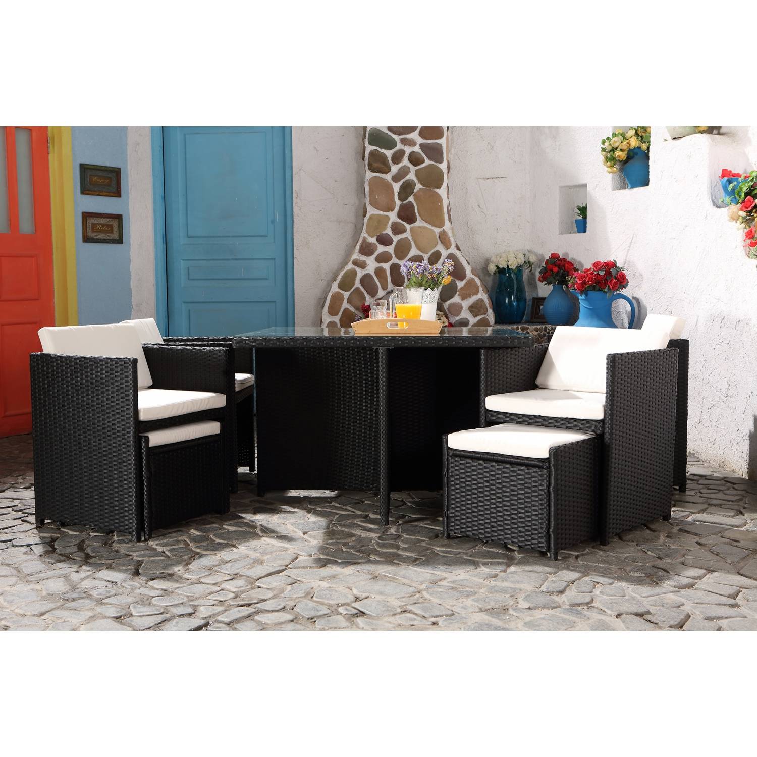 Salon de jardin 8 places noir-blanc + housse de protection MIAMI - Image 2