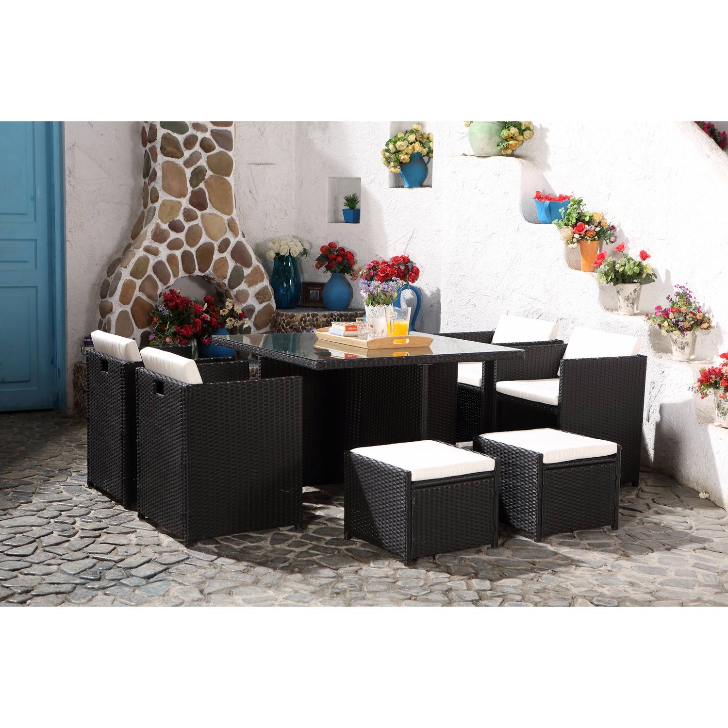 Salon de jardin 8 places noir-blanc + housse de protection MIAMI - Image 6