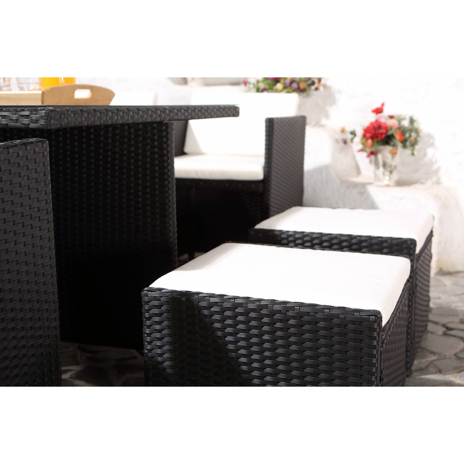 Salon de jardin 8 places noir-blanc + housse de protection MIAMI - Image 3