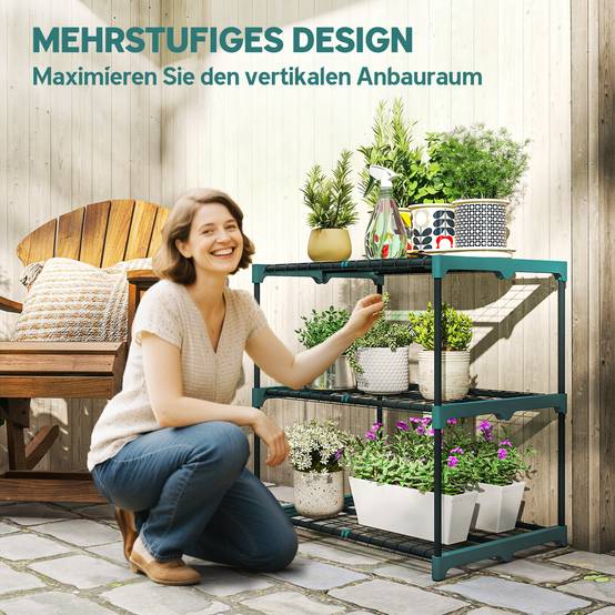 Support plantes 3 étages, 72 cm, intérieur/extérieur, étagère acier, vert foncé - Image 6