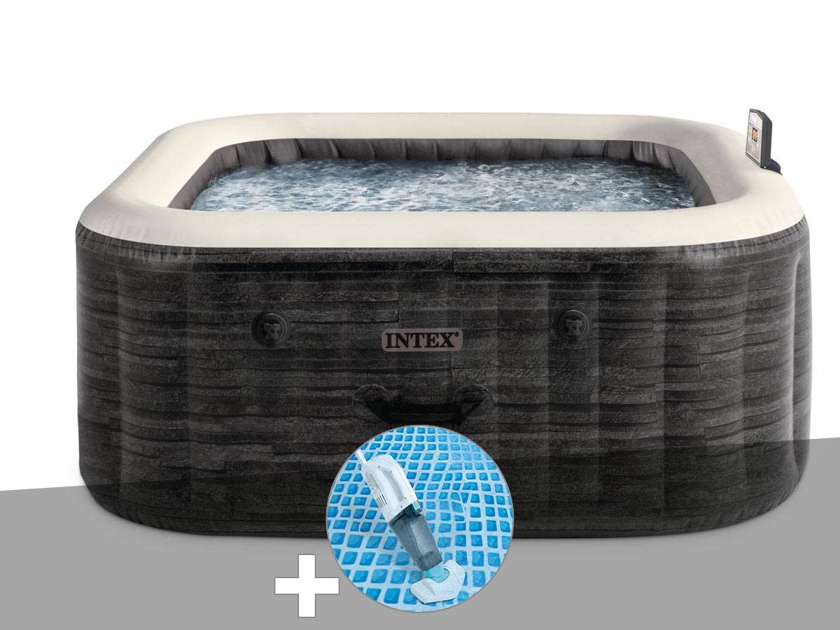 Kit spa gonflable Intex PureSpa Ardoise carré Bulles 6 places + Aspirateur - Image 1
