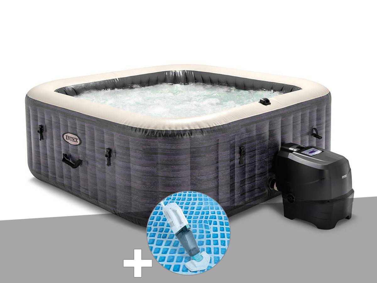Kit spa gonflable Intex PureSpa Ardoise carré Bulles 6 places + Aspirateur - Image 2