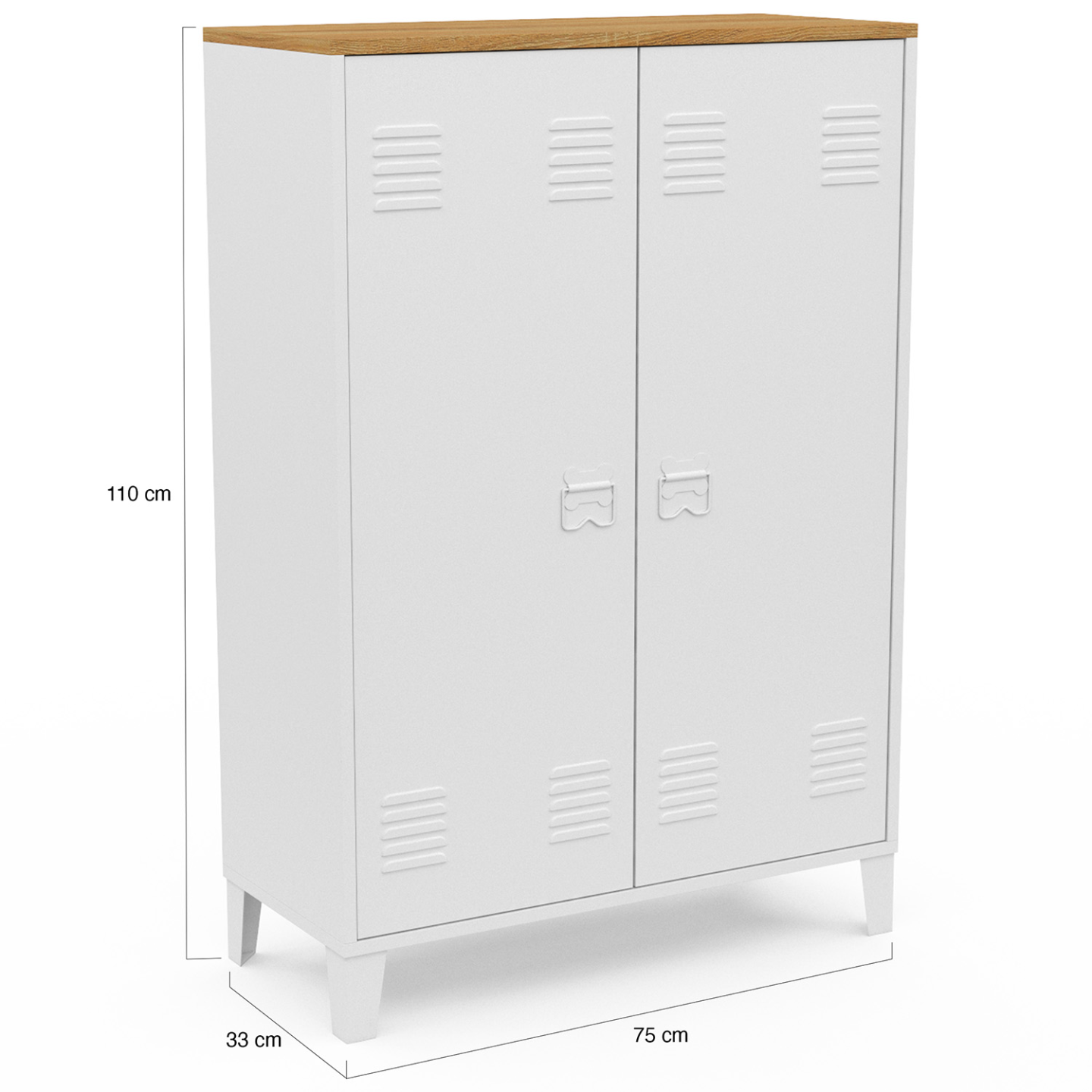 Armoire basse ESTER 2 portes métal blanc et plateau bois design industriel - Image 4