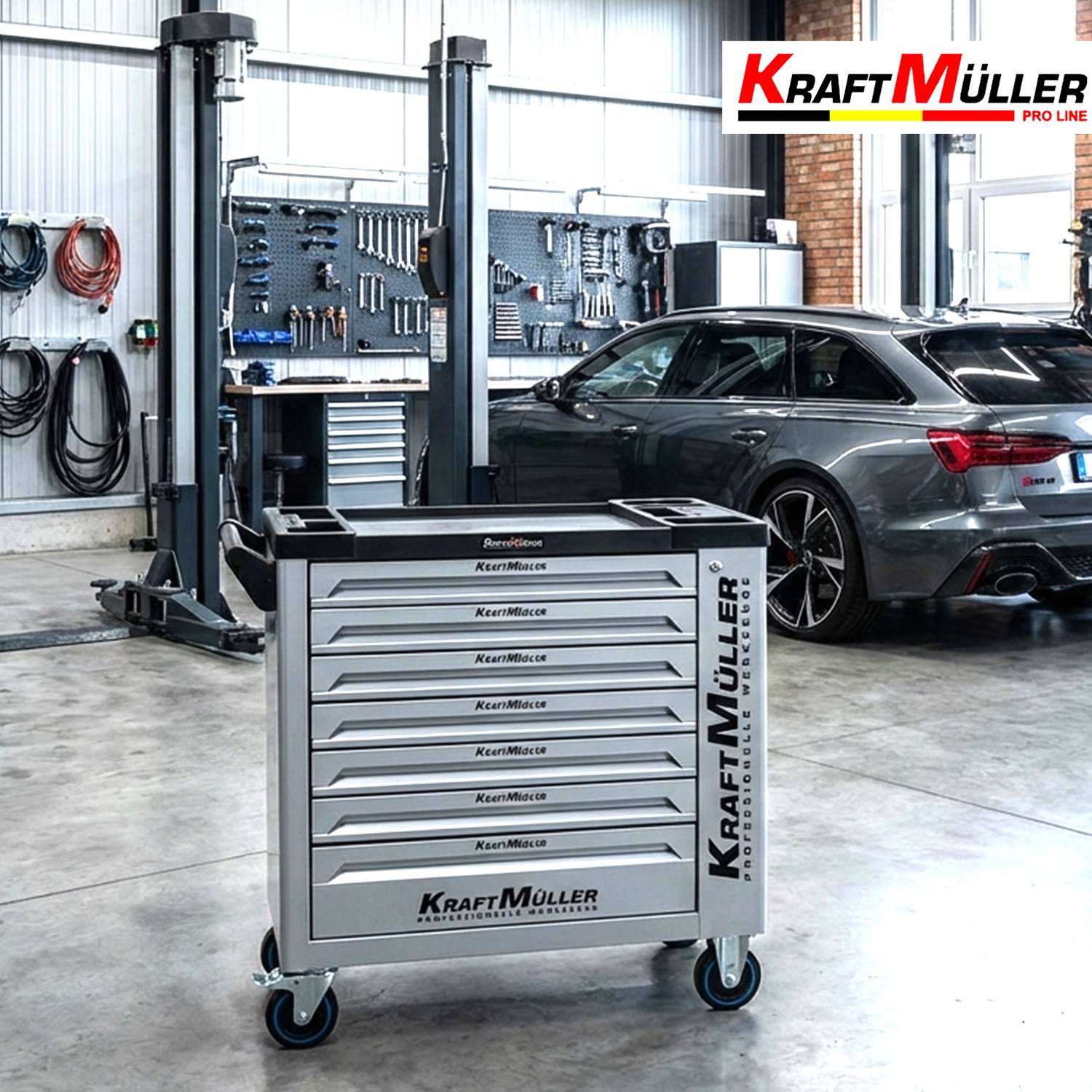 KraftMüller Servante d'atelier KRAFTMULLER KM-8/8 Grise - 8 tiroirs & 1 Porte latérale - Image 4