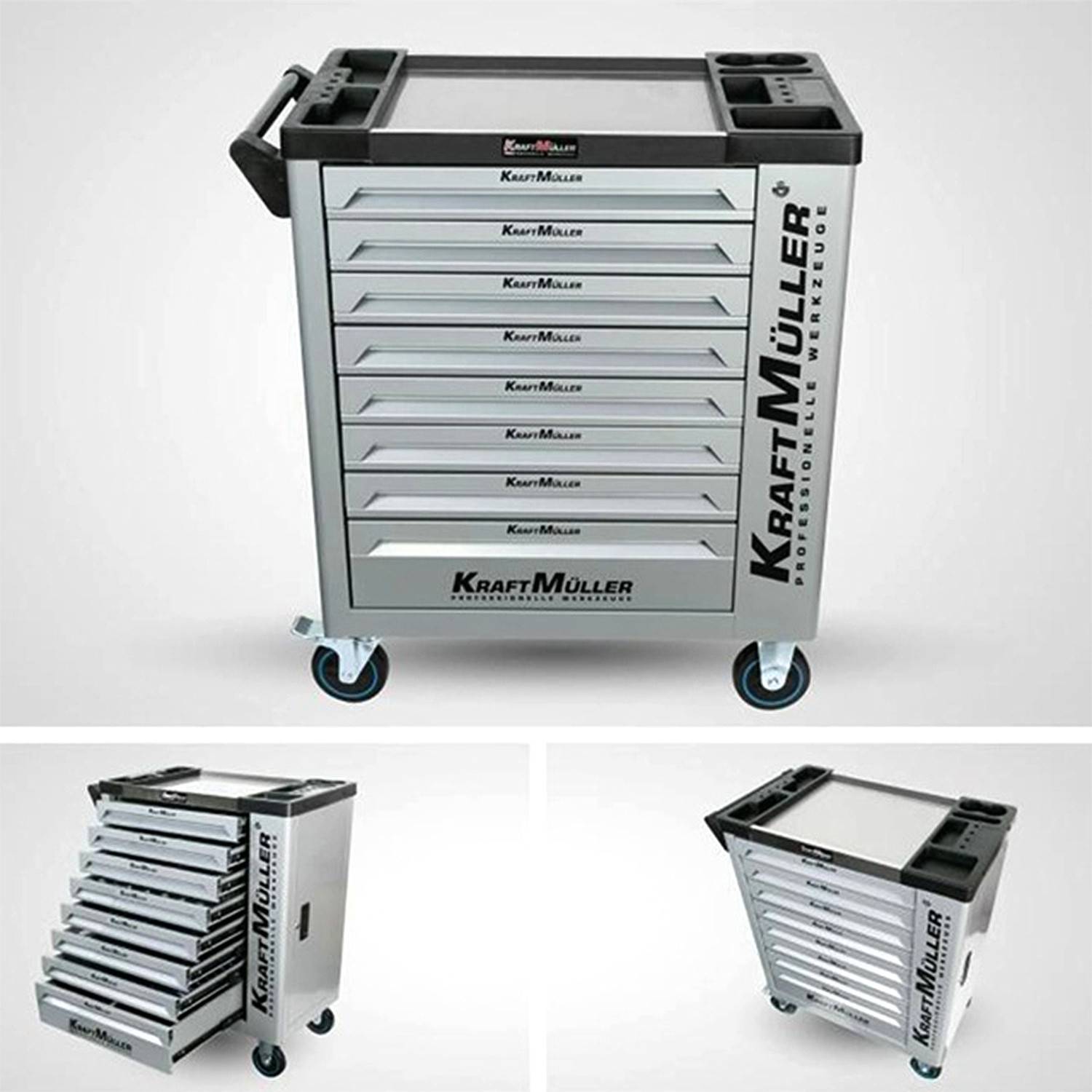 KraftMüller Servante d'atelier KRAFTMULLER KM-8/8 Grise - 8 tiroirs & 1 Porte latérale - Image 2