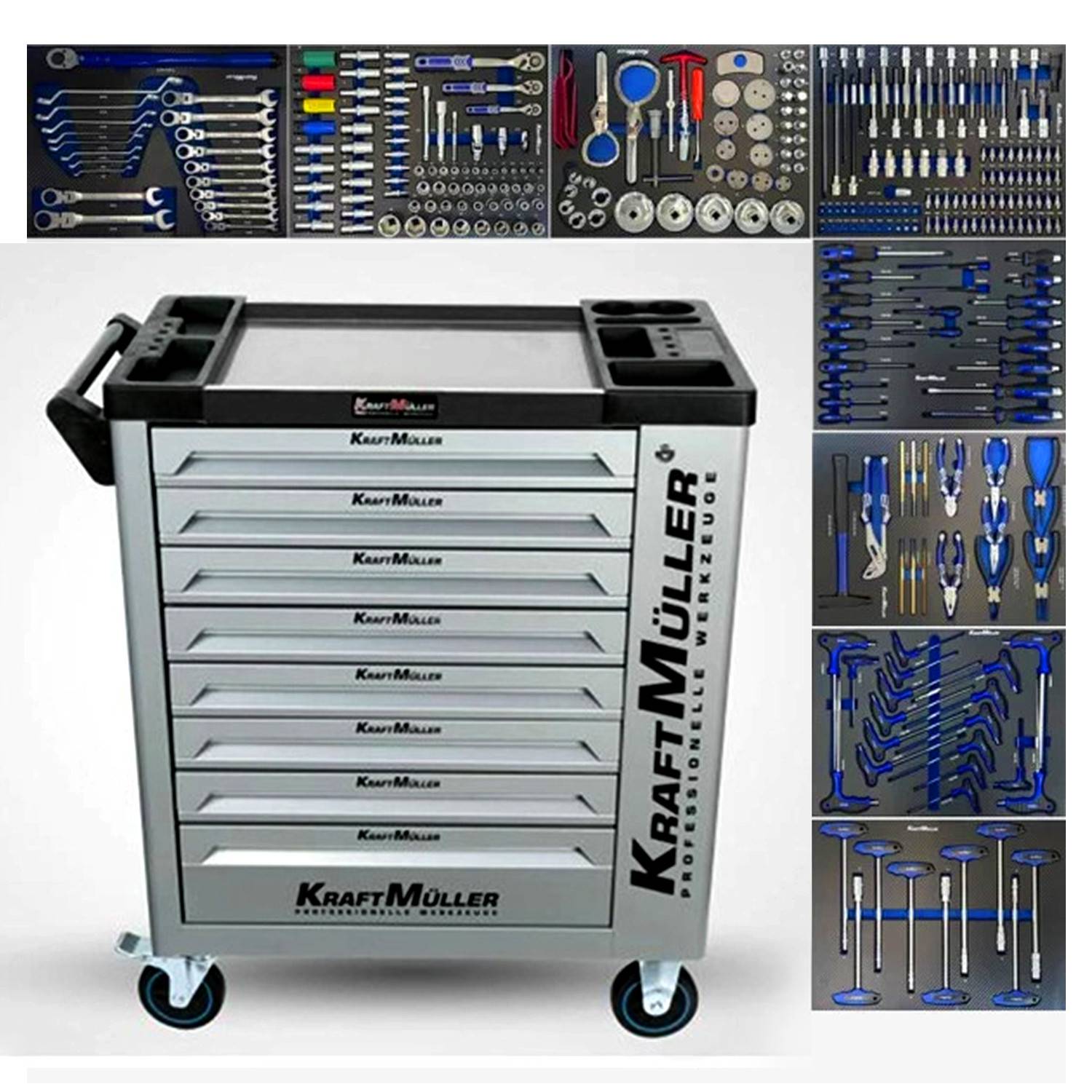 KraftMüller Servante d'atelier KRAFTMULLER KM-8/8 Grise - 8 tiroirs & 1 Porte latérale - Image 1