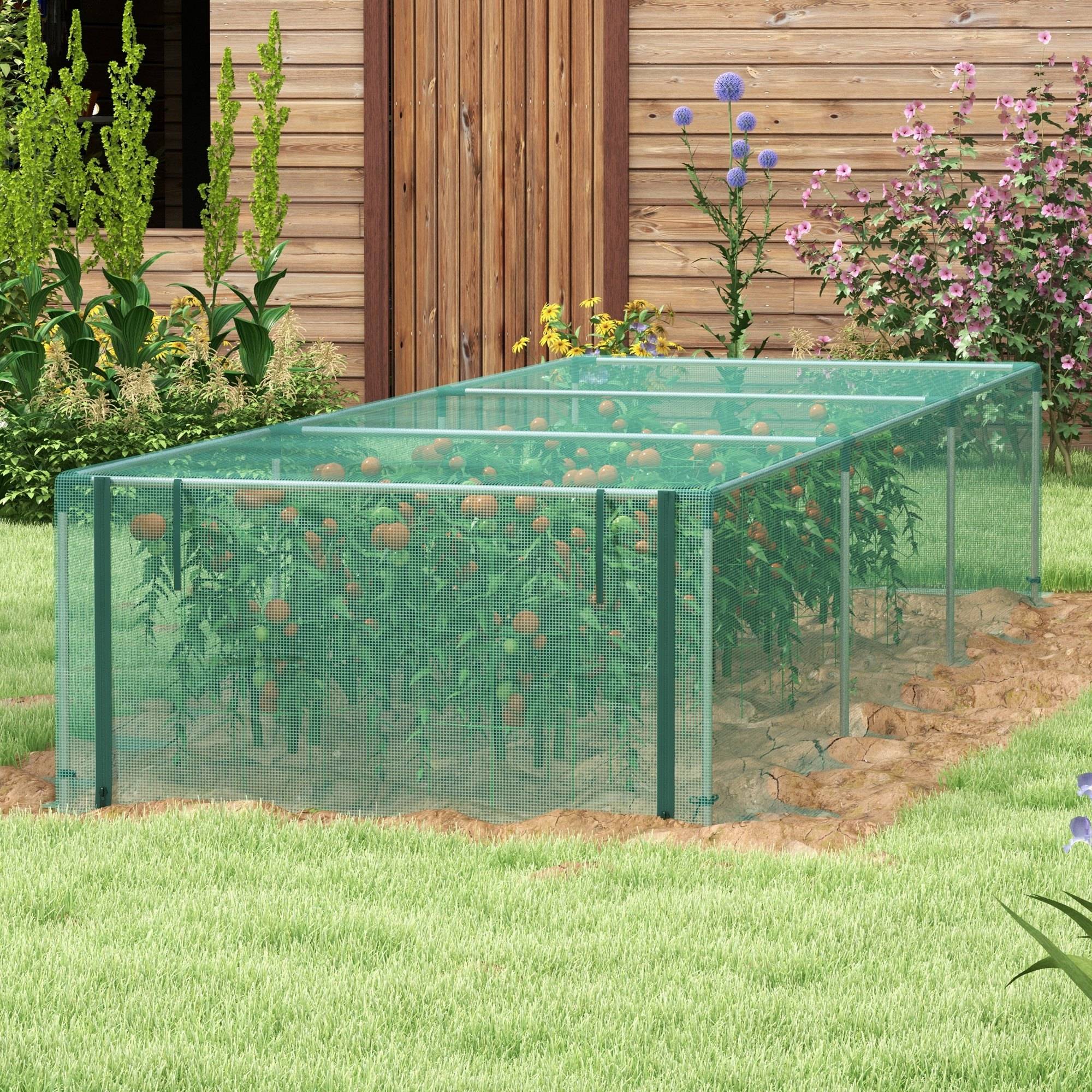 Serre de jardin tomates HDPE potager protection intempéries porte zippée 373x125cm vert - ComfortXL Outdoor Living - Image 4