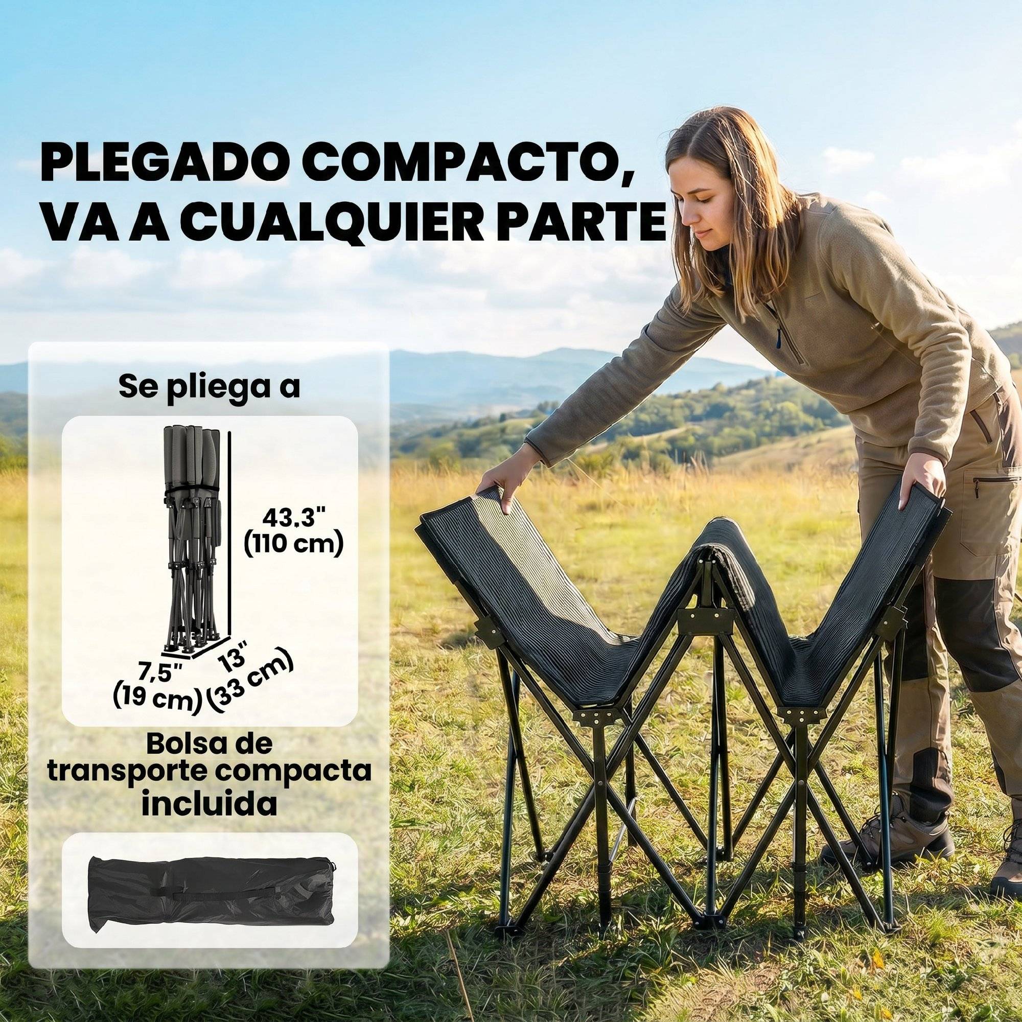 Lit de camp pliant avec matelas amovible en tissu Oxford 600D, appui-tête et sac de transport, capacité de charge 200 kg, noir - Image 9