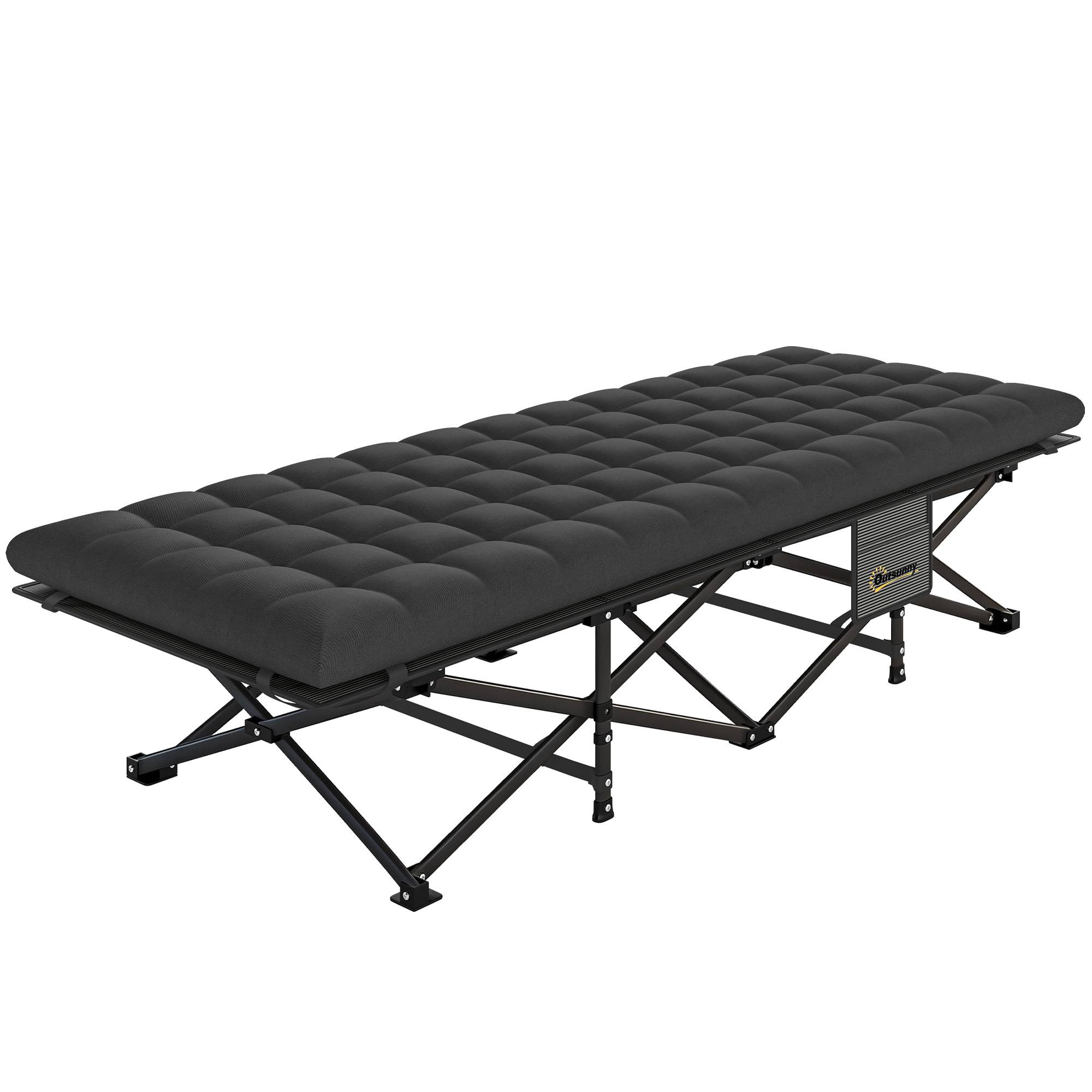 Lit de camp pliant avec matelas amovible en tissu Oxford 600D, appui-tête et sac de transport, capacité de charge 200 kg, noir - Image 2