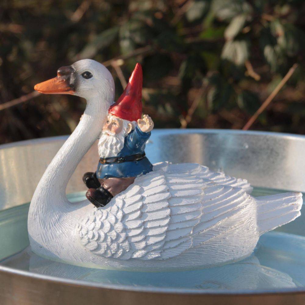 Sid - Nain de jardin en résine balade sur l'eau Cygne assis Sid - Image 2