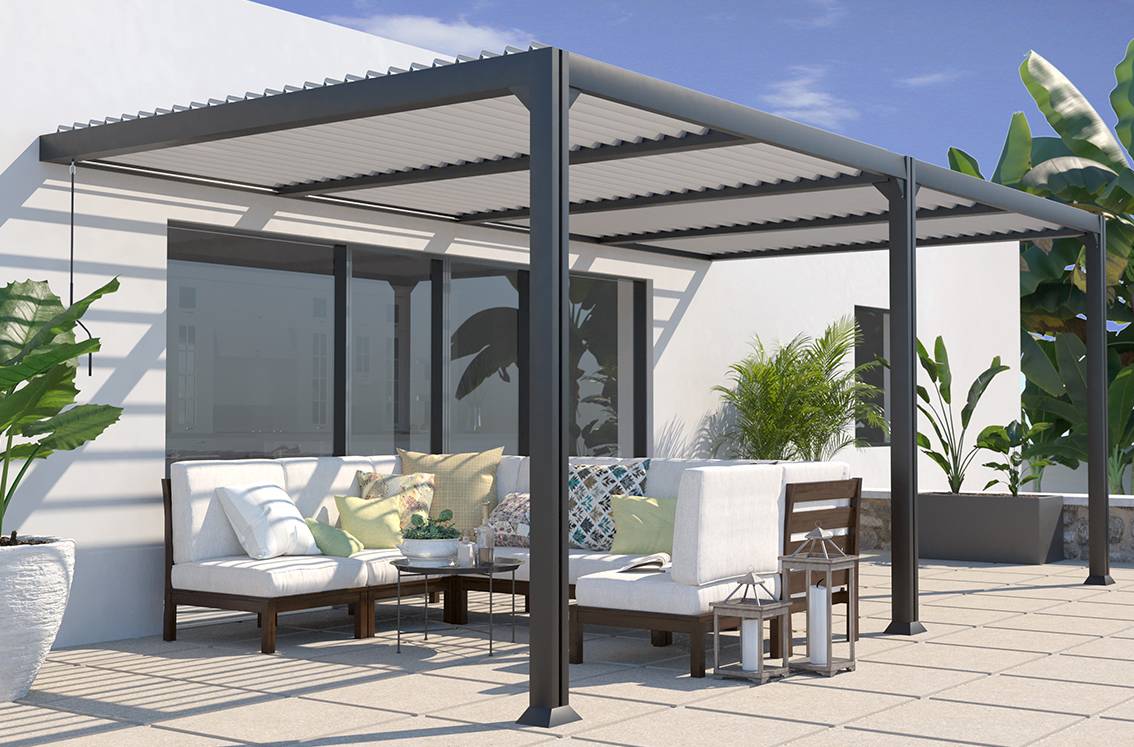 Couleurs du monde - Pergola adossée Seattle 3x6 m lames orientables alu gris anthracite – Couleurs du Monde - Image 1