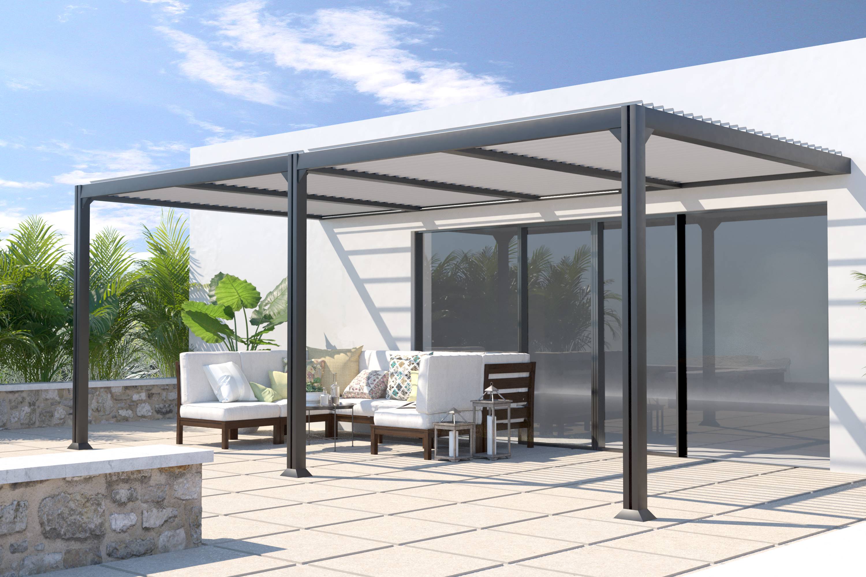 Couleurs du monde - Pergola adossée Seattle 3x6 m lames orientables alu gris anthracite – Couleurs du Monde - Image 2