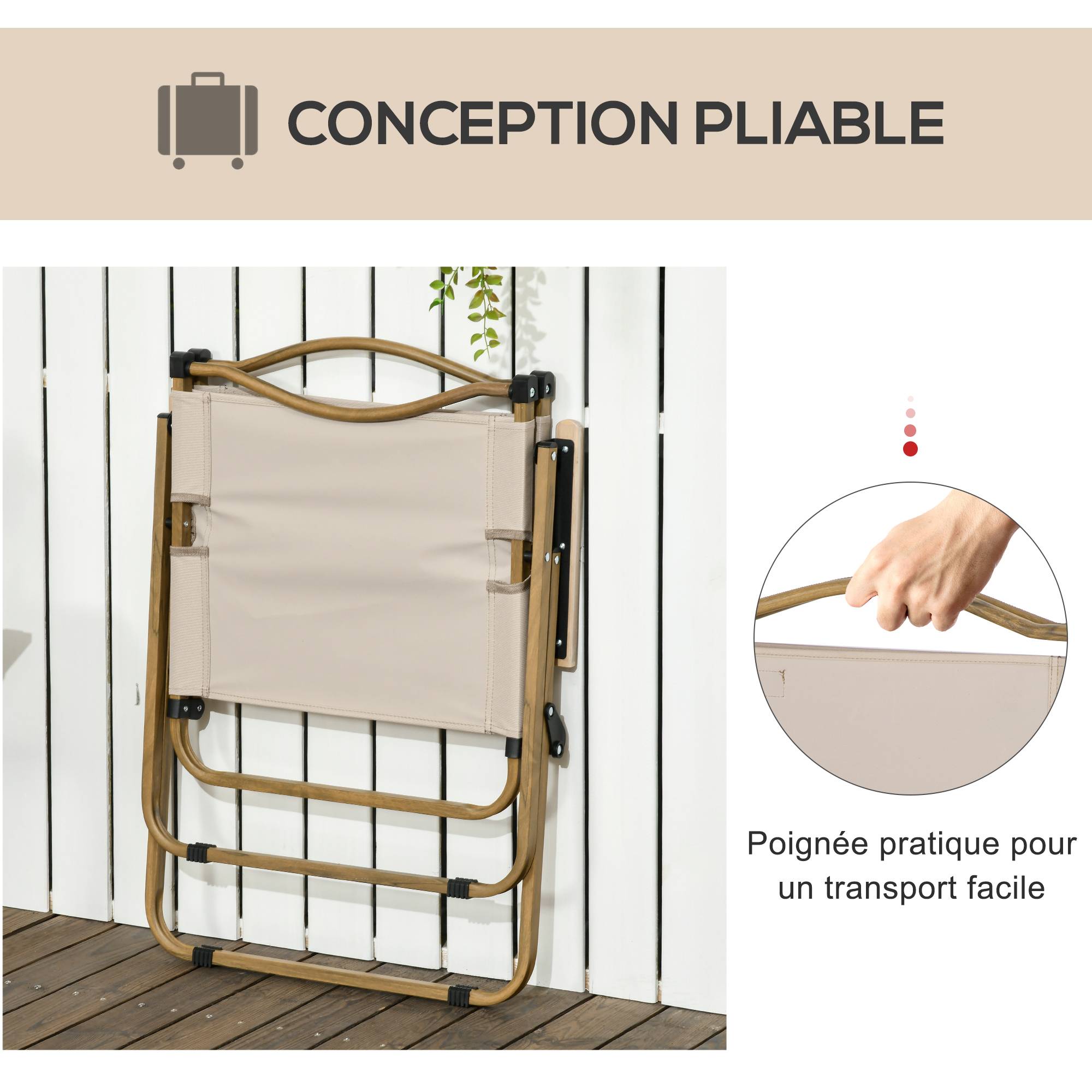 Chaise de camping pliante acier et tissu Oxford kaki 54 x 59 x 78 cm - PANGIVO - Image 7