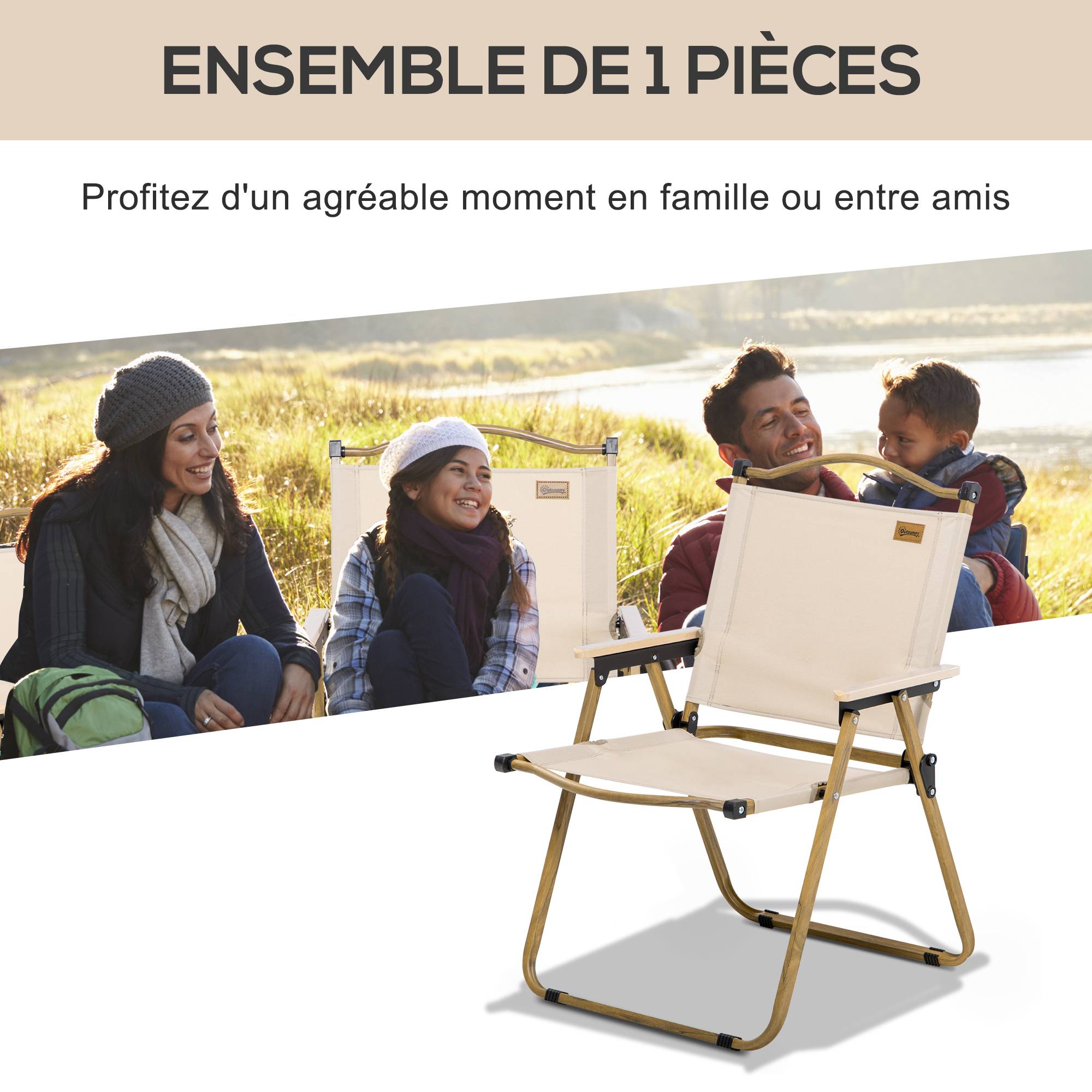 Chaise de camping pliante acier et tissu Oxford kaki 54 x 59 x 78 cm - PANGIVO - Image 6
