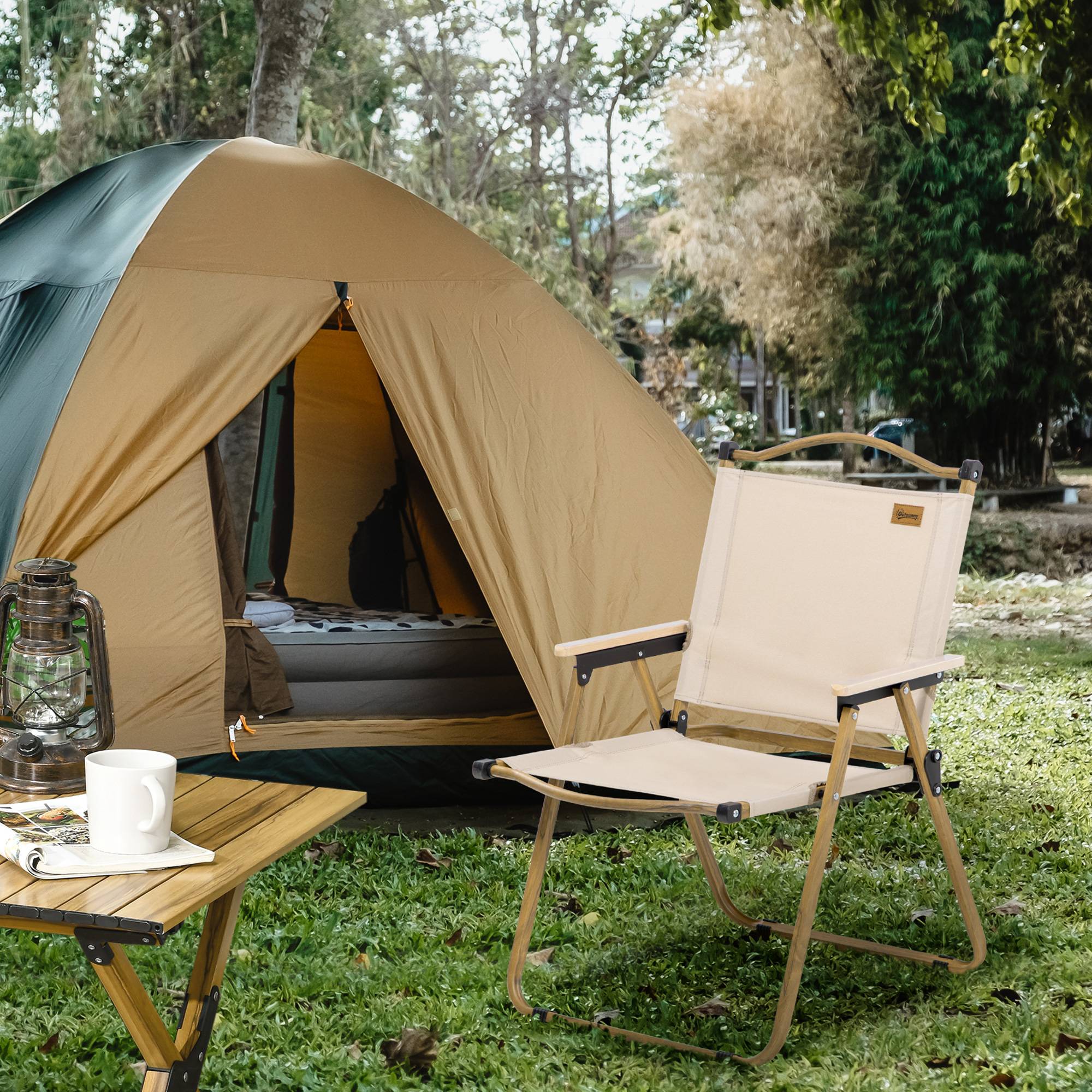 Chaise de camping pliante acier et tissu Oxford kaki 54 x 59 x 78 cm - PANGIVO - Image 3