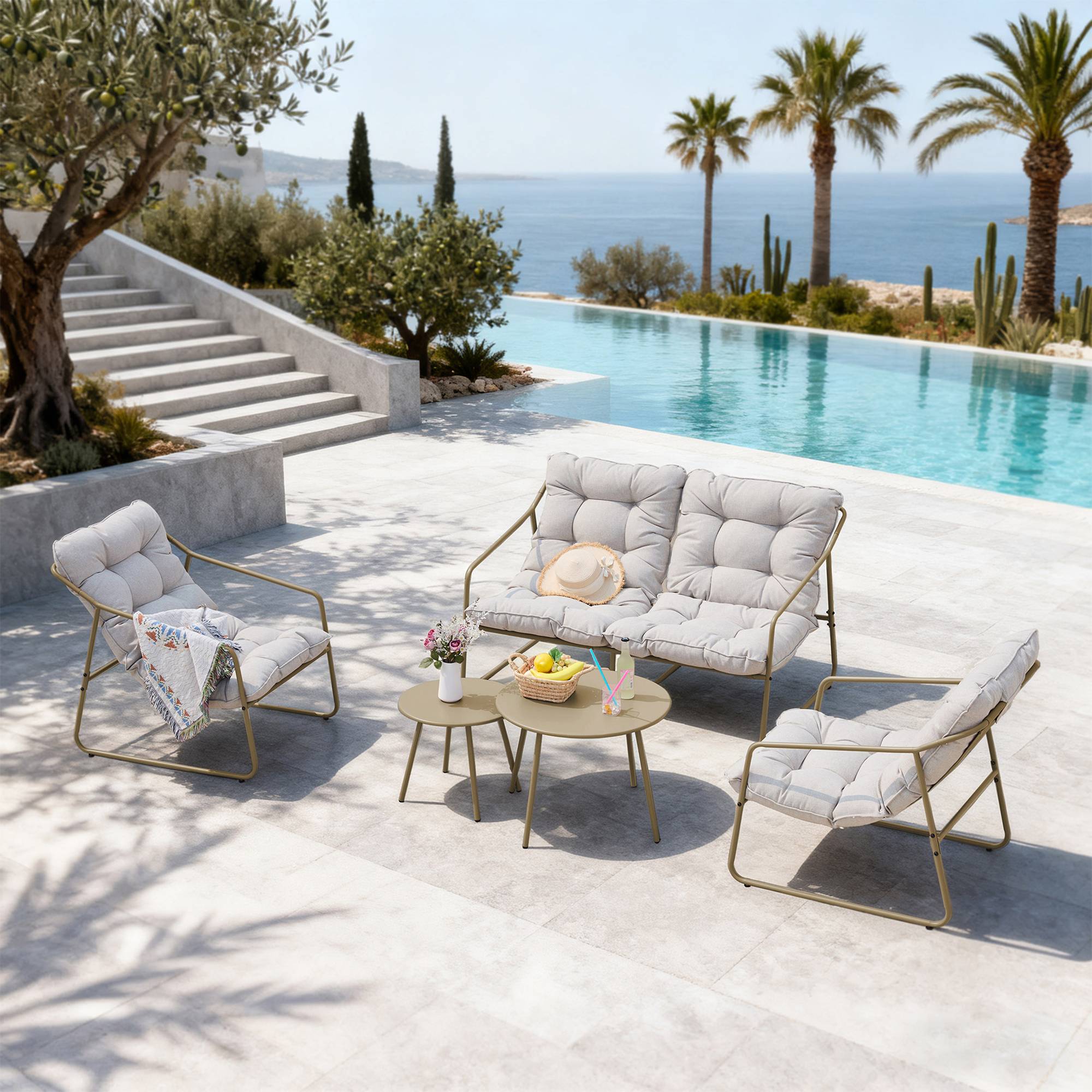 Ensemble de meubles de jardin Kivanta 5 pièces beige [en.casa] - Image 8