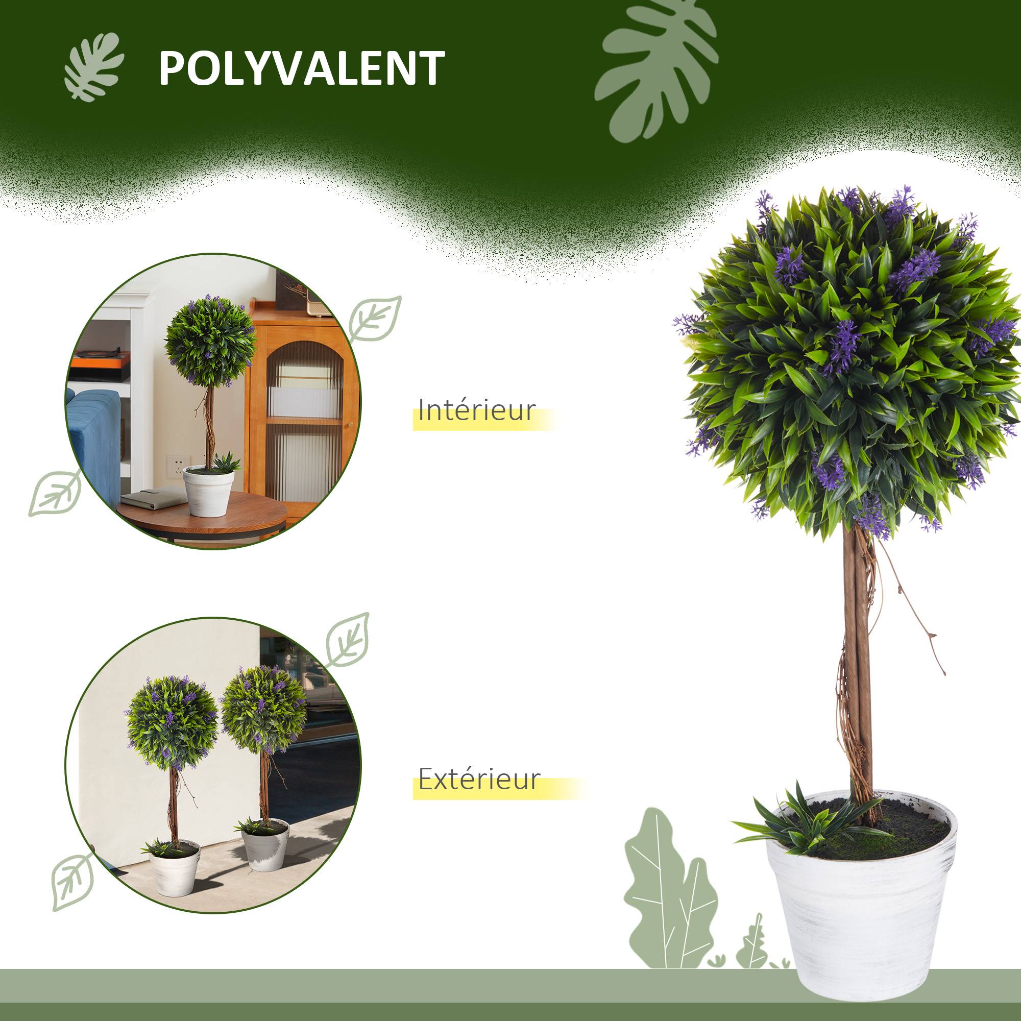 Lot de 2 plantes Artificielles avec fleurs de lavande, tronc et pot inclus - hauteur 60 cm vert - Image 7