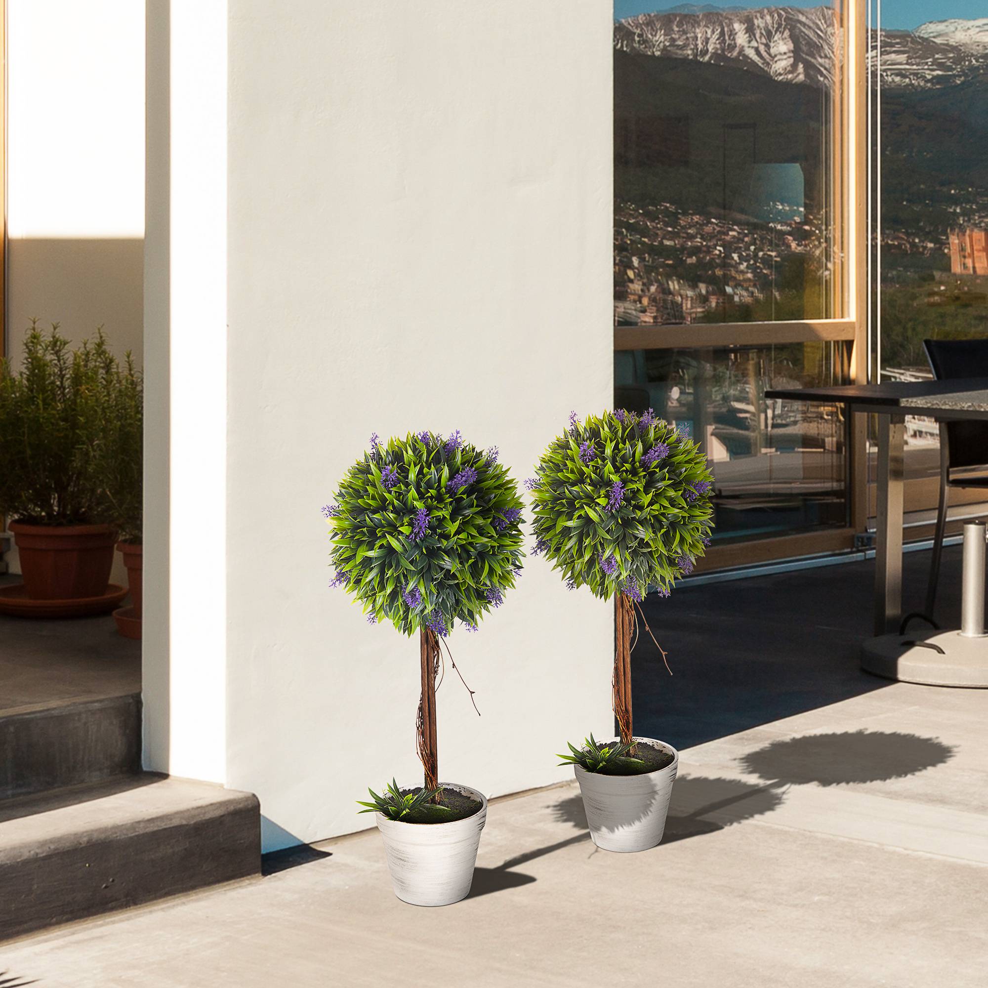 Lot de 2 plantes Artificielles avec fleurs de lavande, tronc et pot inclus - hauteur 60 cm vert - Image 9