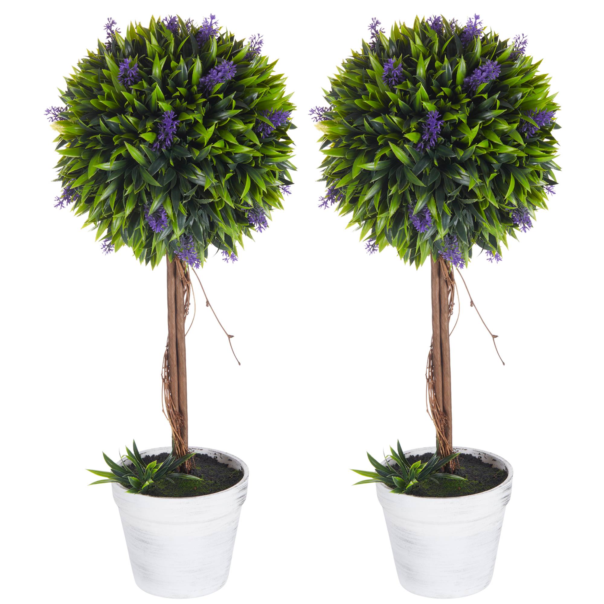 Lot de 2 plantes Artificielles avec fleurs de lavande, tronc et pot inclus - hauteur 60 cm vert - Image 2