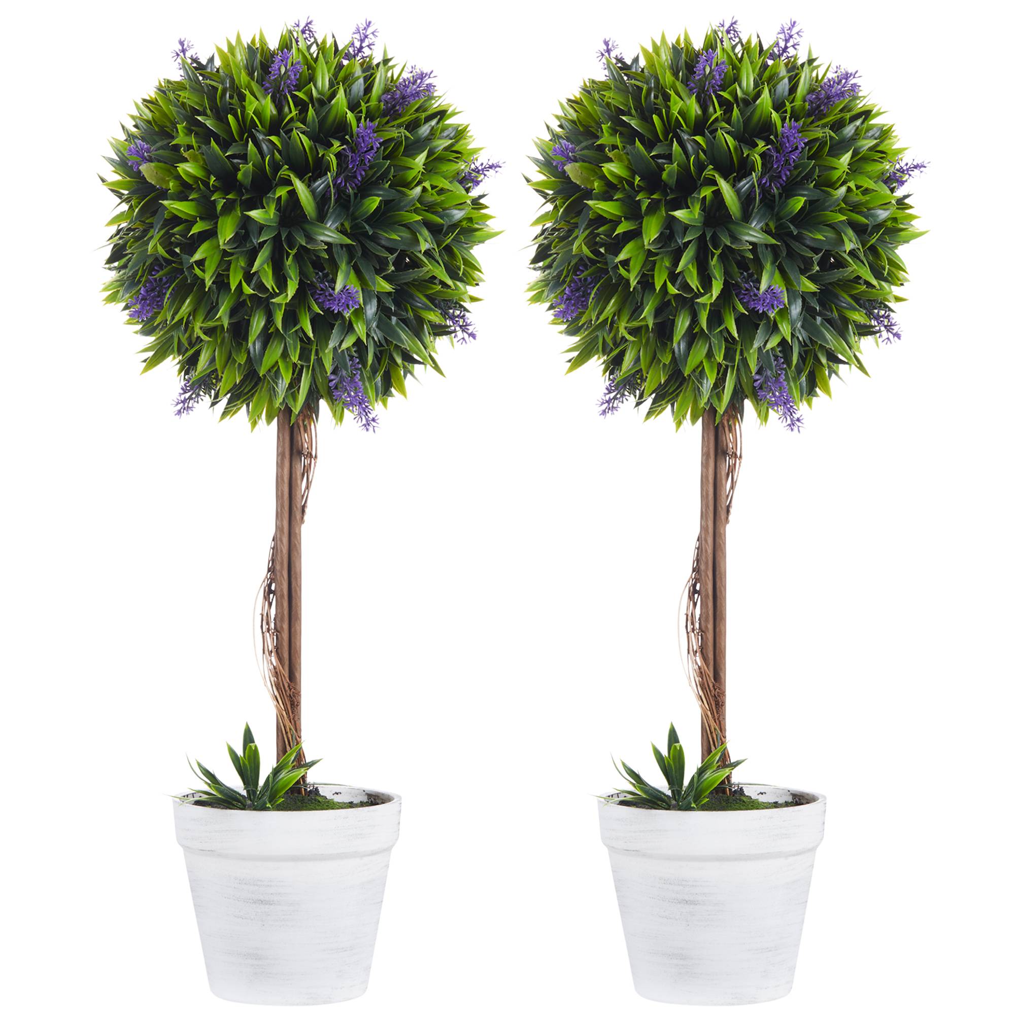 Lot de 2 plantes Artificielles avec fleurs de lavande, tronc et pot inclus - hauteur 60 cm vert - Image 1