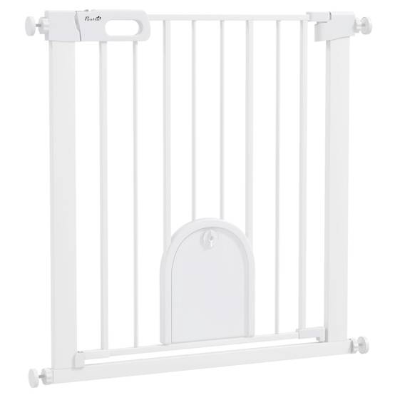 Barrière Sécurité Animaux Métal Extensible 75-82cm Porte Chat Auto-Close Blanc - ComfortXL Outdoor Living - Image 2