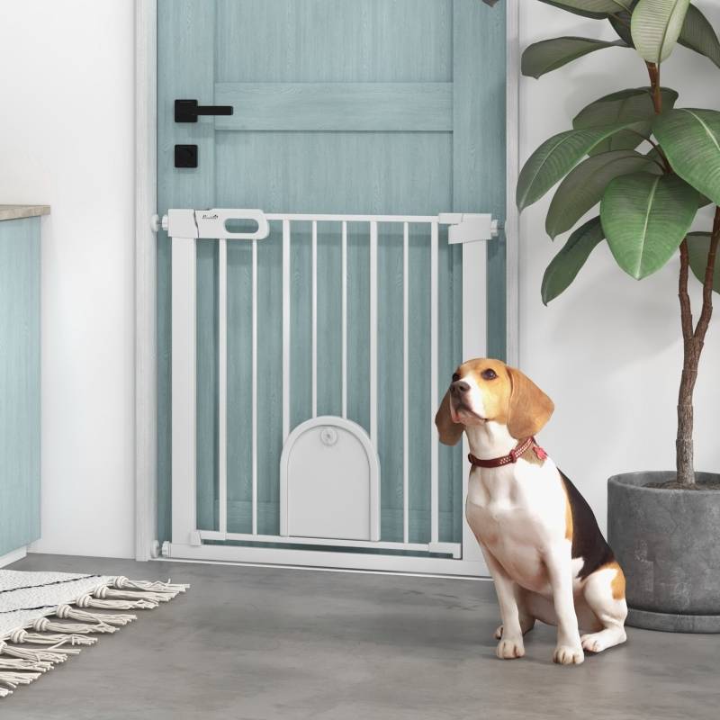 Barrière Sécurité Animaux Métal Extensible 75-82cm Porte Chat Auto-Close Blanc - ComfortXL Outdoor Living - Image 1