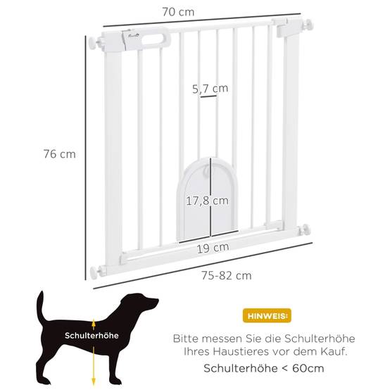 Barrière Sécurité Animaux Métal Extensible 75-82cm Porte Chat Auto-Close Blanc - ComfortXL Outdoor Living - Image 3
