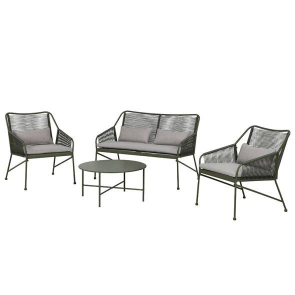 Salon de jardin ANA 4 places en acier KAKI coussins gris clair Beau Rivage - Image 1