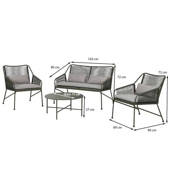 Salon de jardin ANA 4 places en acier KAKI coussins gris clair Beau Rivage - Image 3