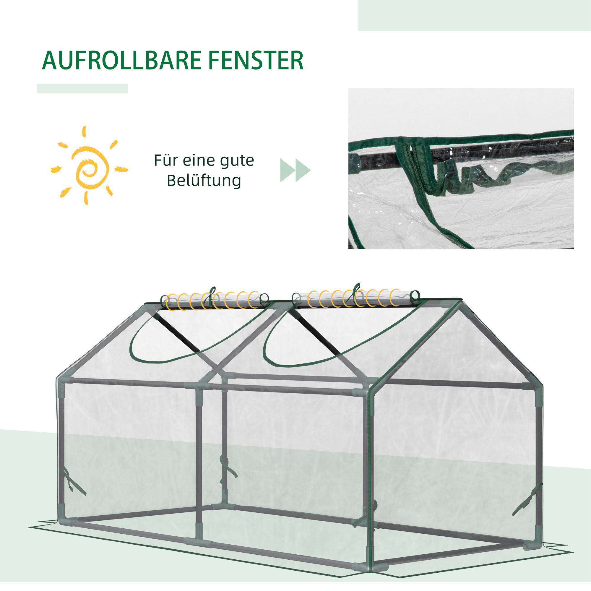 Mini Serre Tunnel Jardin PVC Acier Hivernage Semis 2 Fenêtres 120x60x60cm - ComfortXL Outdoor Living - Image 5