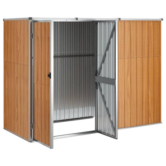 Abri de jardin cabane cabanon maison de stockage remise extérieur hangar outils robuste 225 x 89 x 161 cm acier galvanisé marron - Image 3