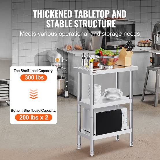 Vevor - VEVOR Station préparation inox 14"x24"x34". Pour cuisines commerciales, 2 étagères flexibles. Barbecue, domicile. - Image 3
