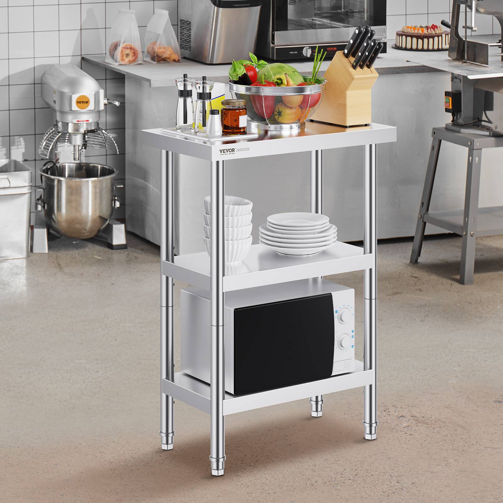 Vevor - VEVOR Station préparation inox 14"x24"x34". Pour cuisines commerciales, 2 étagères flexibles. Barbecue, domicile. - Image 8