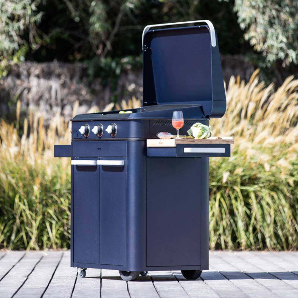 Eno - Plancha gaz fonte émaillée Eno 80 Enosign blue navy 3 brûleurs 70 x 40 - Image 2