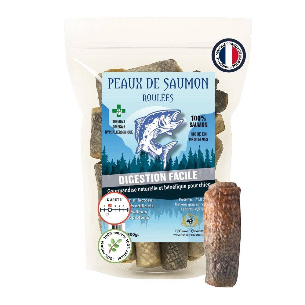 France Croquettes - France Croquettes Friandise pour chien Peaux de saumon roulées - 300 g - Image 1