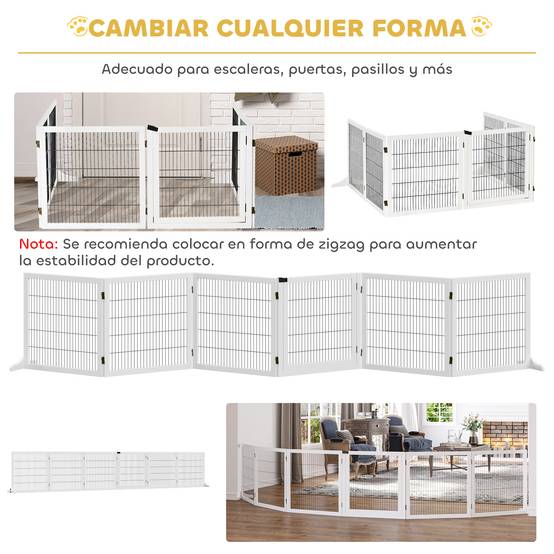 Barrière de sécurité pliante en bois pour chiens, pour escaliers et portes, avec support, 432 x 36 x 70 cm, blanche - Image 7
