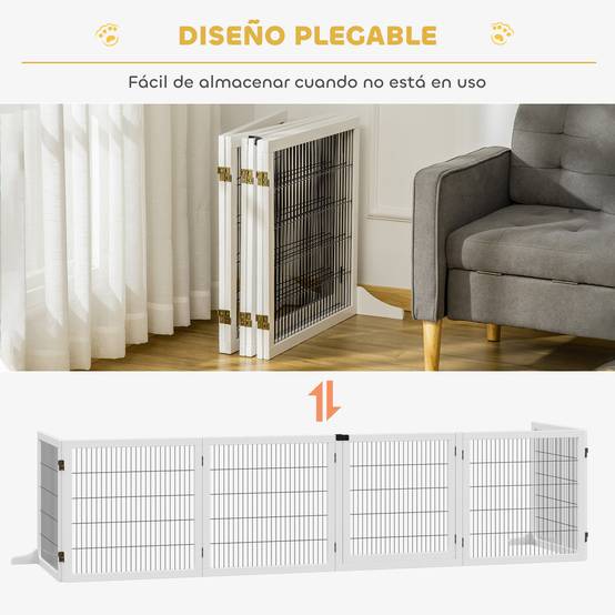 Barrière de sécurité pliante en bois pour chiens, pour escaliers et portes, avec support, 432 x 36 x 70 cm, blanche - Image 8