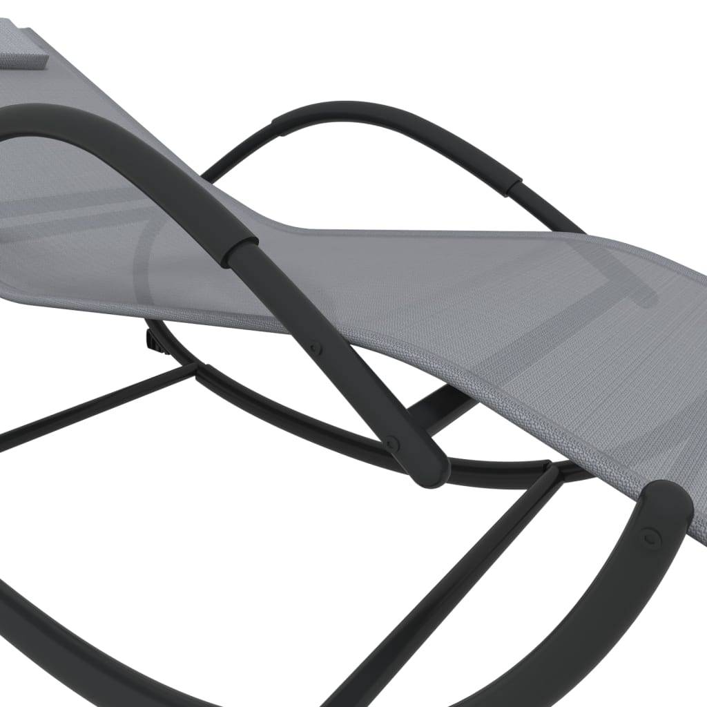 Helloshop26 - Transat chaise longue bain de soleil lit de jardin terrasse meuble d'extérieur à bascule gris acier et textilène - Image 4