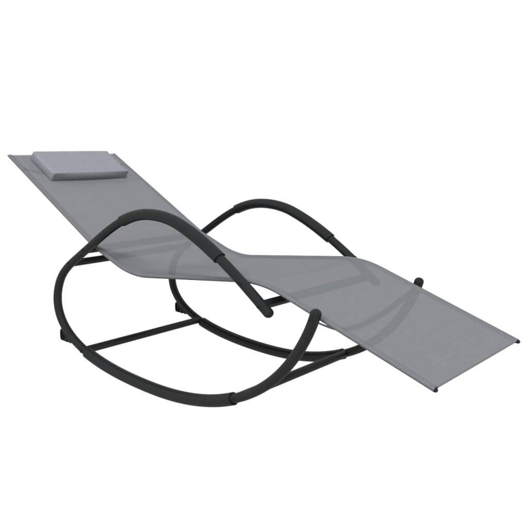 Helloshop26 - Transat chaise longue bain de soleil lit de jardin terrasse meuble d'extérieur à bascule gris acier et textilène - Image 1