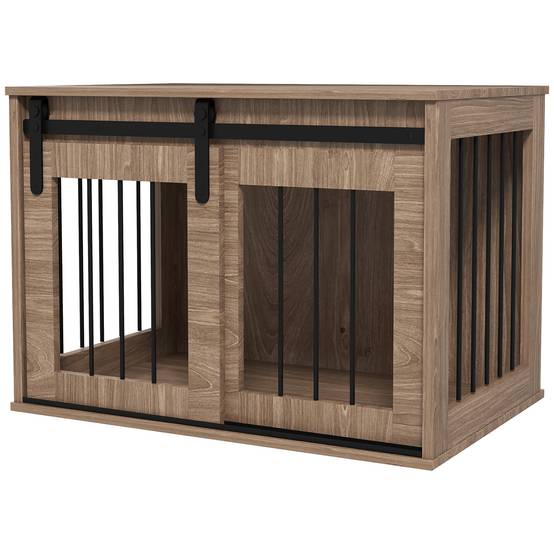 Cage d'intérieur 2 en 1 acier et bois pour chiens avec porte coulissante 80x54cm Marron - ComfortXL Outdoor Living - Image 2