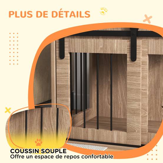 Cage d'intérieur 2 en 1 acier et bois pour chiens avec porte coulissante 80x54cm Marron - ComfortXL Outdoor Living - Image 9