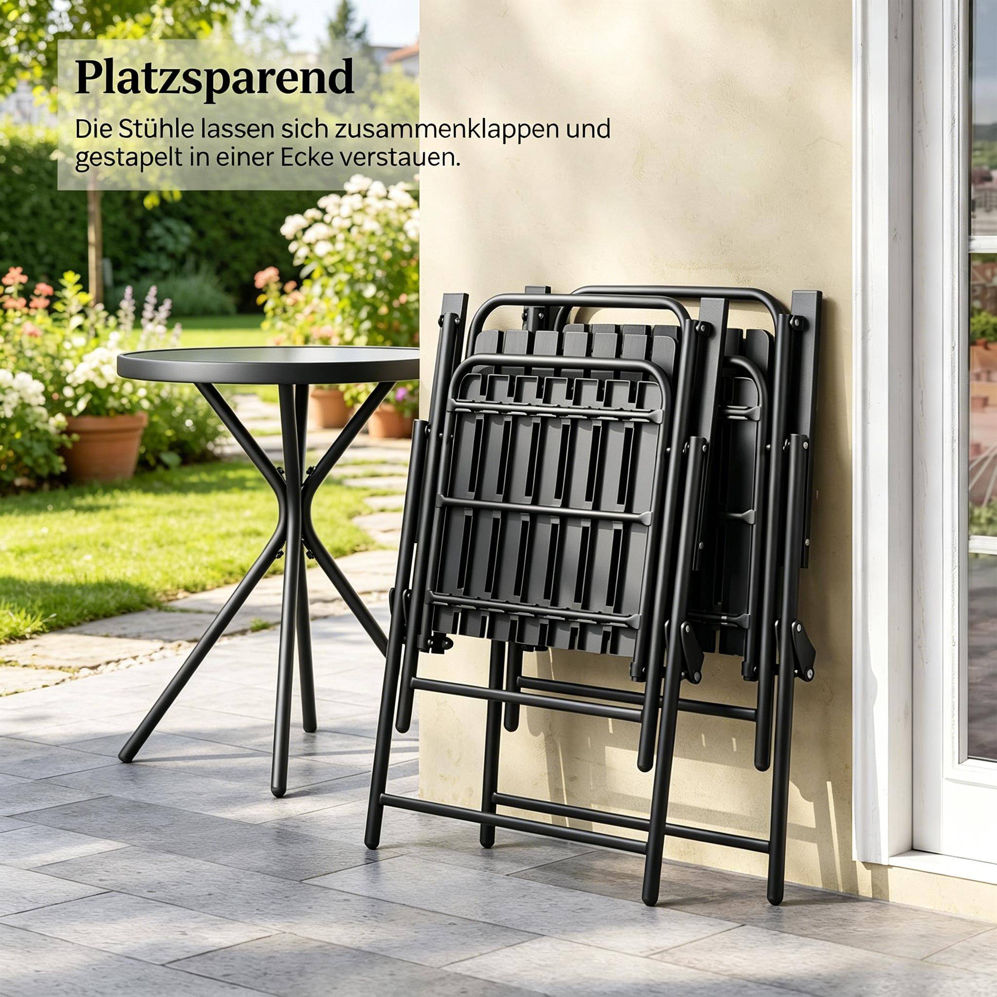 Table ronde + 2 chaises noires – pliantes, stylées, prêtes à sortir - Image 9